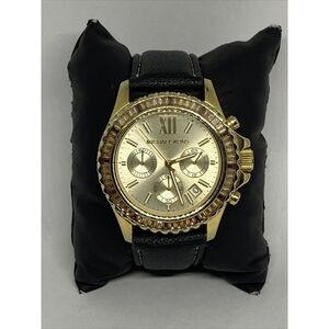 Michael Kors Everest MK5874 Women's Black Leather Analog Dial Quartz Watch EY678